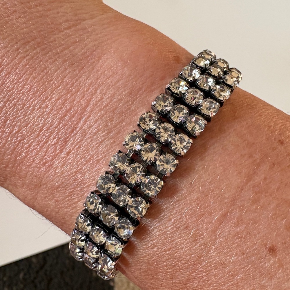 J.Crew Cupchain Three Row Crystal Tennis Bracelet Silver Tone CQ359 NWT